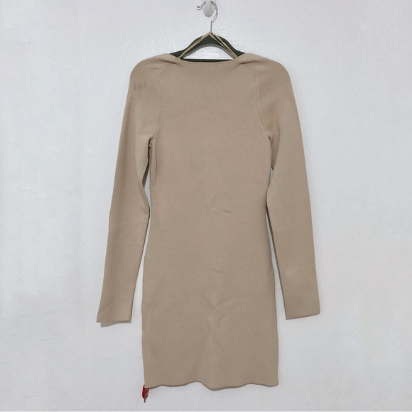 Nanushka Marina Beige Rib Knit Sweetheart Neck Long Sleeve Mini Dress Size M - Picture 8 of 14